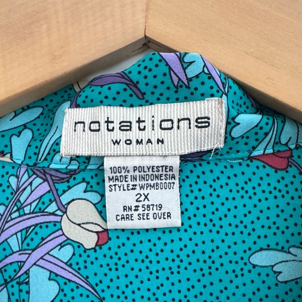 Notations Woman Vintage 80s Floral Shirt | Teal Botanical Print | Late 80s - Picture 3 of 5